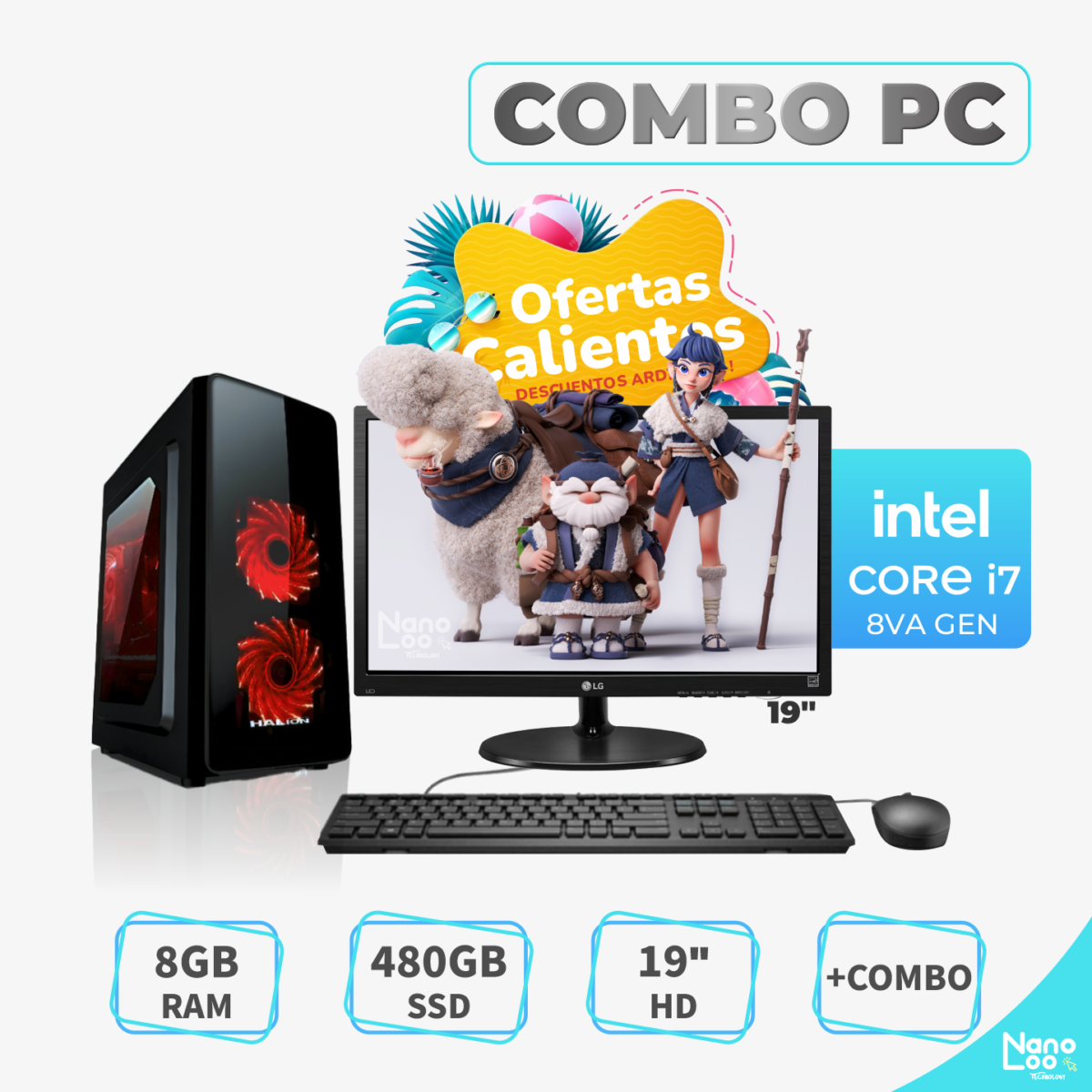 PC CORE I7-8700 3.2GHZ/ 16GB RAM/ 480GB SSD/ MONITOR 19" LED + COMBO - Imagen 1